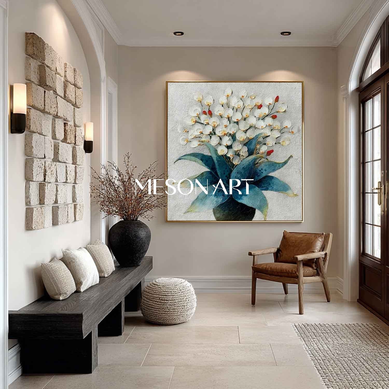 Flower Painting on Canvas Hand-Painted Flower Wall Decor Online Square Floral Wall Art