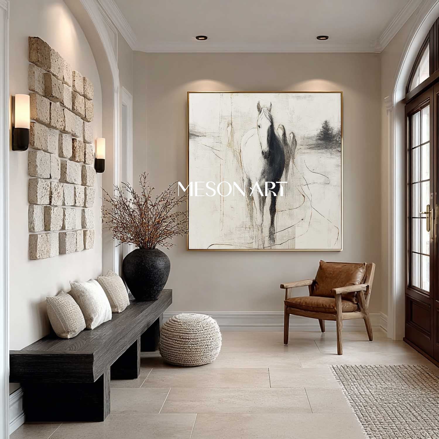 Beige Horse Wall Art Decor Minimalist Horse Canvas Art Minimalist Horses Paintings
