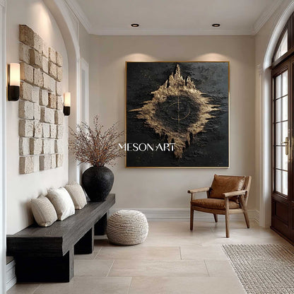 Universe starry sky abstract art Black and gold texture painting Luxury wall decoration idea