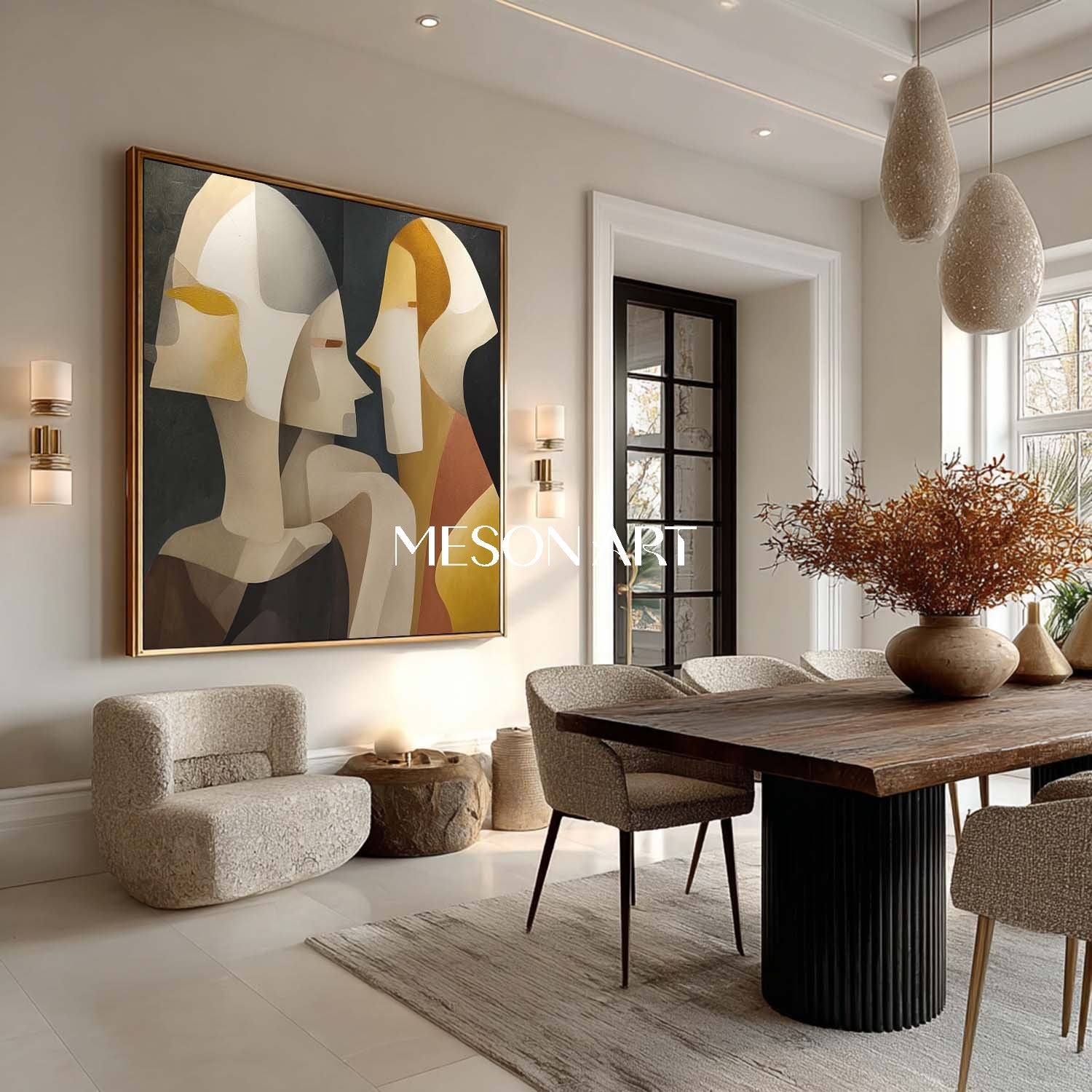 Cubism Abstract Couple Framed Wall Art Minimalist Canvas Living Room