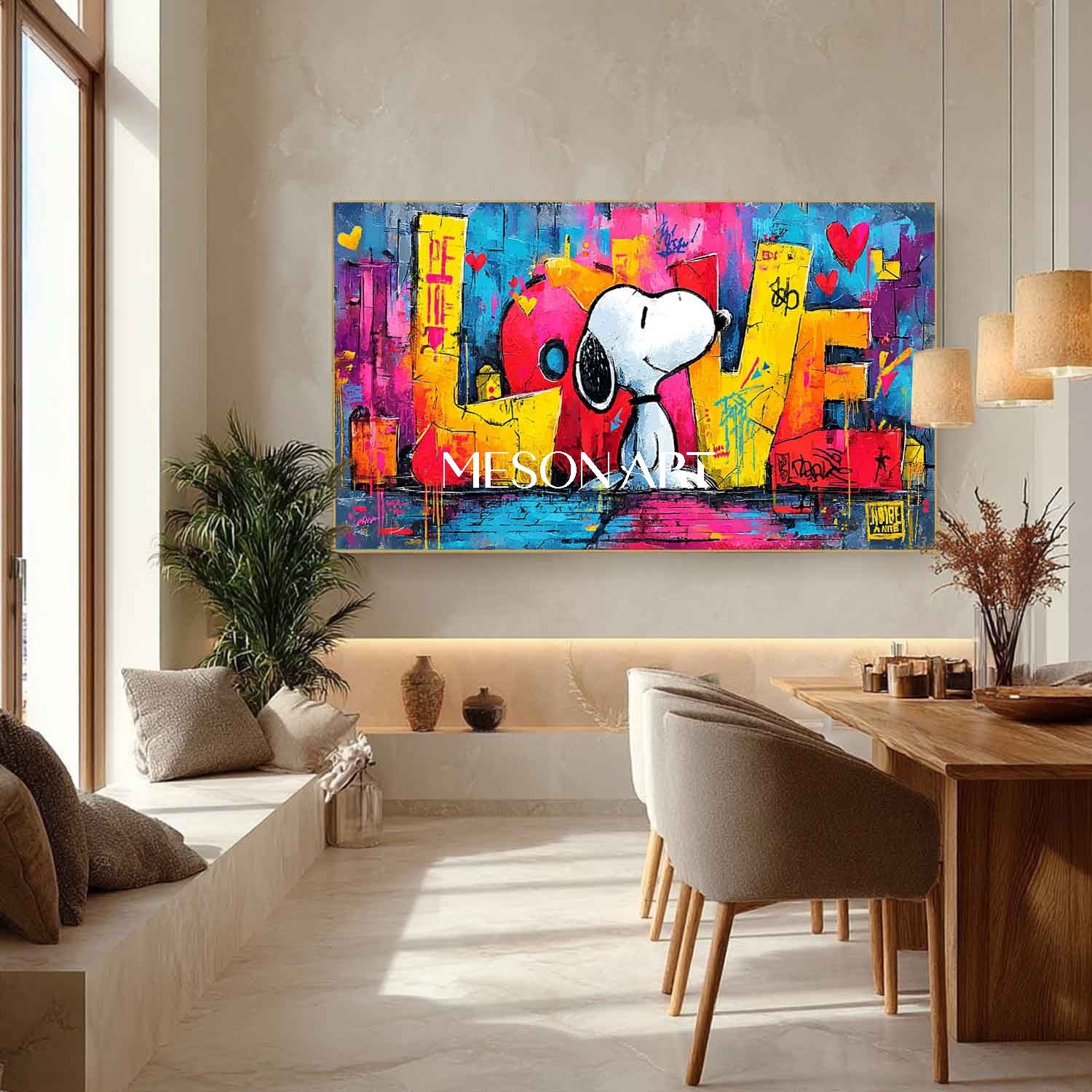 LOVE and Snoopy graffiti abstract art Snoopy pop canvas art Snoopy and LOVE wall decor