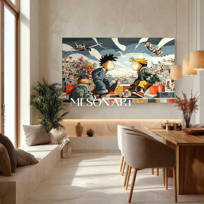 Anti-War Surreal Art – Innocent Kids Beneath a Sky of Conflict