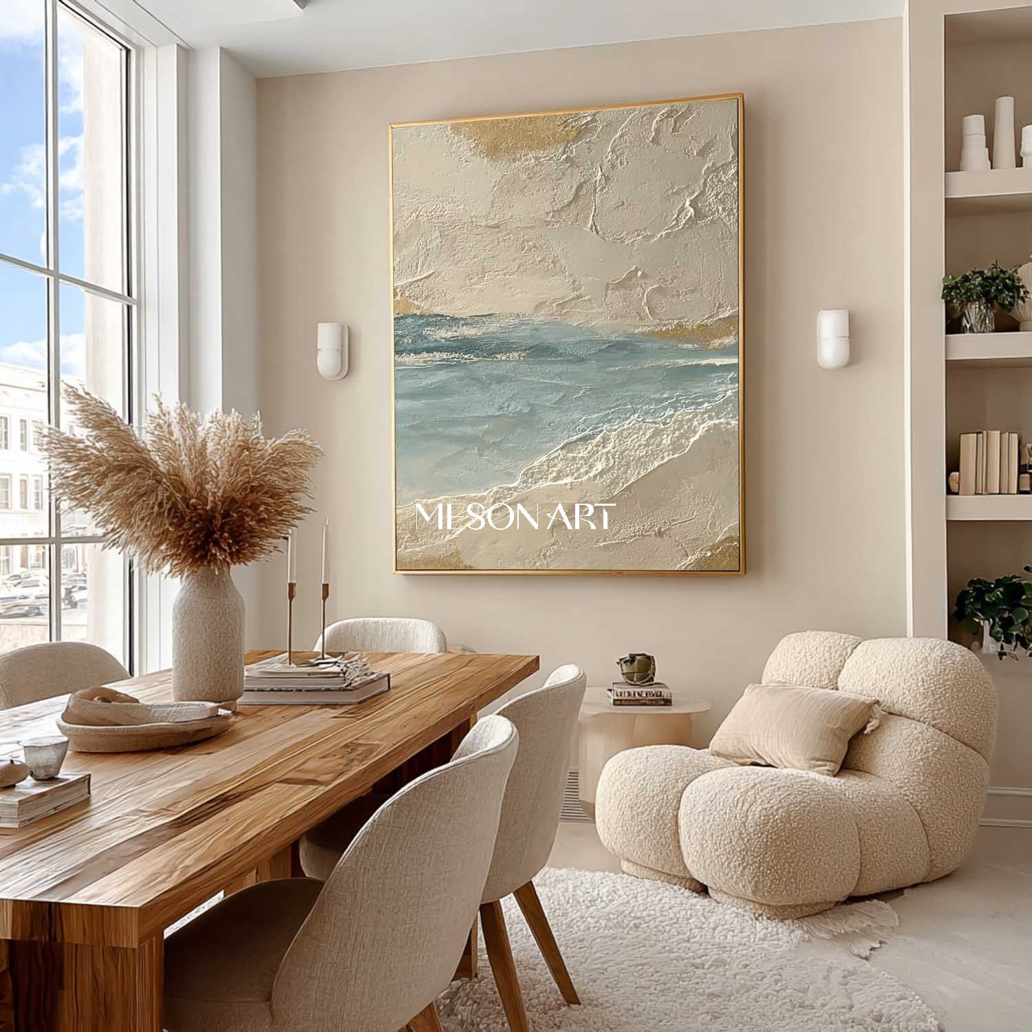Beige and light blue abstract art Contemporary beige abstract canvas wall painting decoration ideas