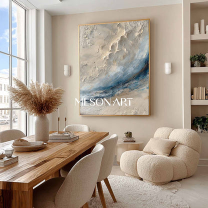 Bathroom Wall Decor Ideas Beige and Blue 3D Texture Painting Beige Abstract Canvas Wall Art