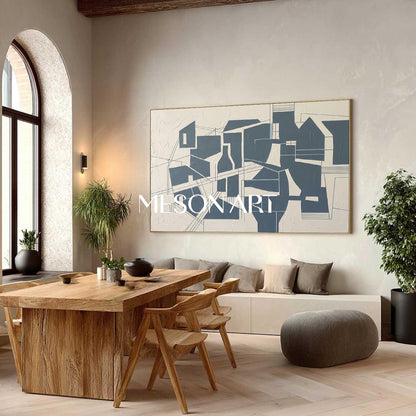 Navy Blue Abstract Painting MesonArt | Modern Navy Geometric Textured Canvas Wall Art