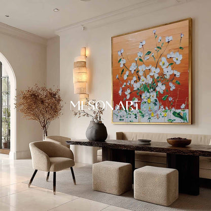 Textured Floral Canvas Wall Art for Modern Living Rooms | Mesonart Original