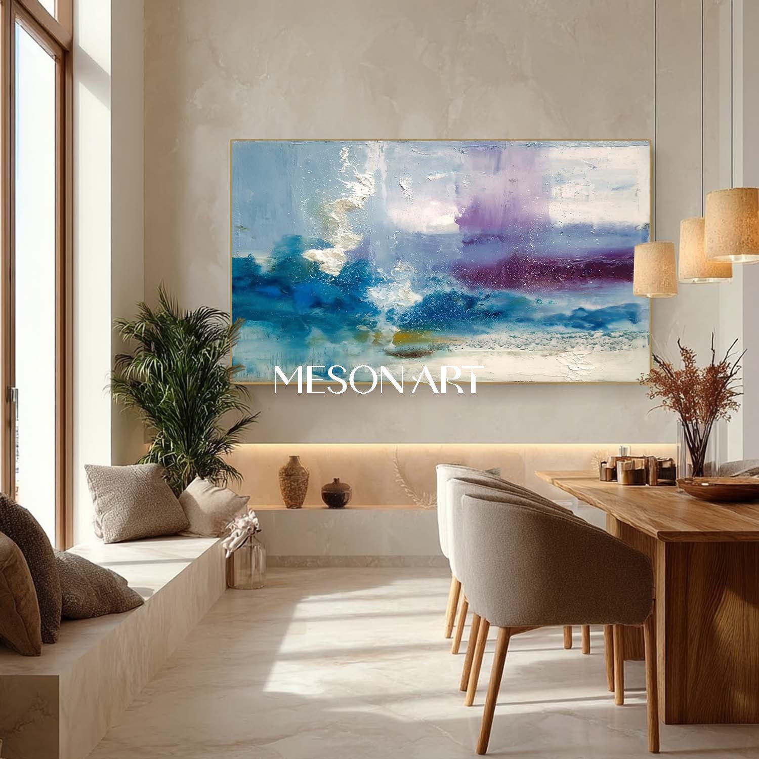 Large Wall Blue Abstract Art for Sale Blue Textured Canvas Painting