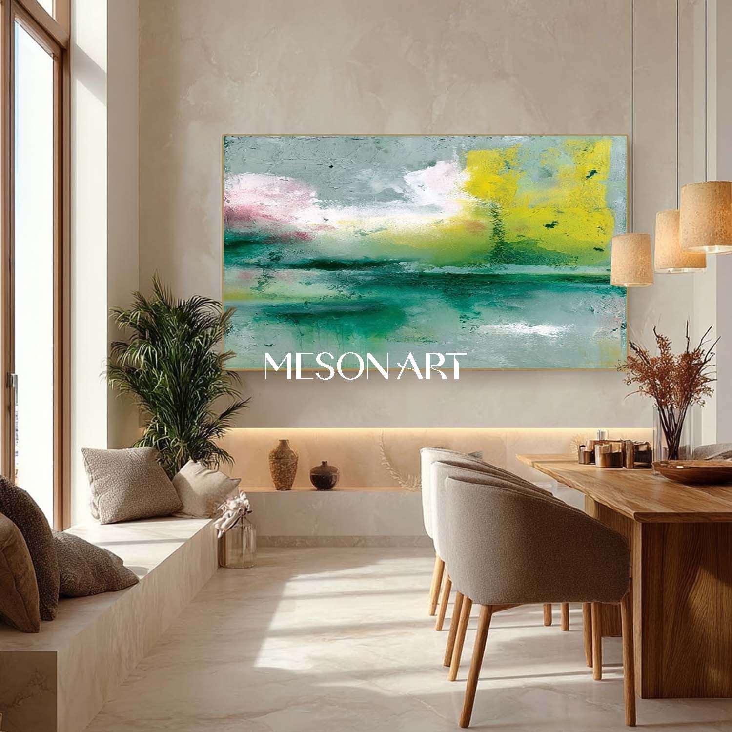 Large Light Green Abstract Art Light Green Wall Decor for Living Room