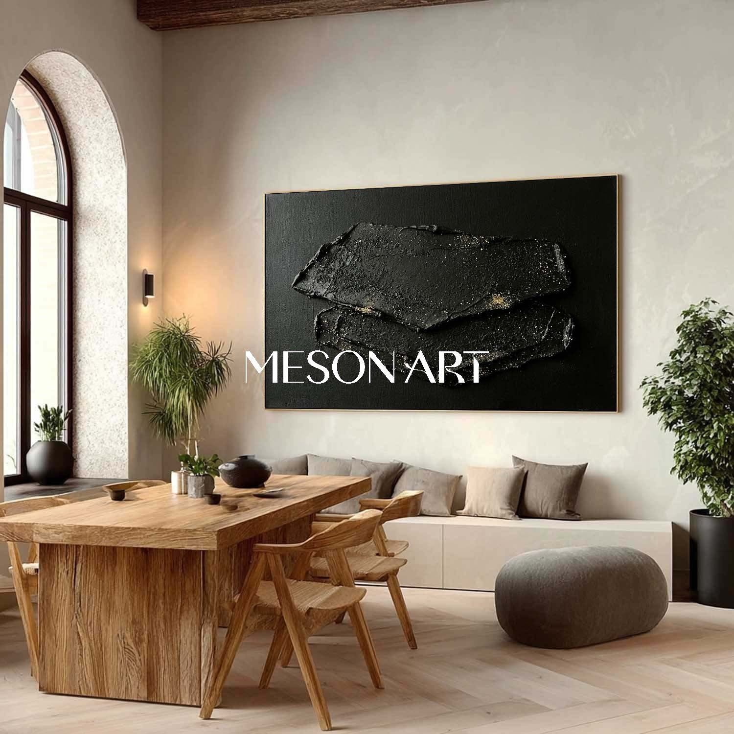 Minimalist Black Art, Wabi-Sabi Wall Decor, Dark Aesthetic Canvas, Modern Abstract Luxury.