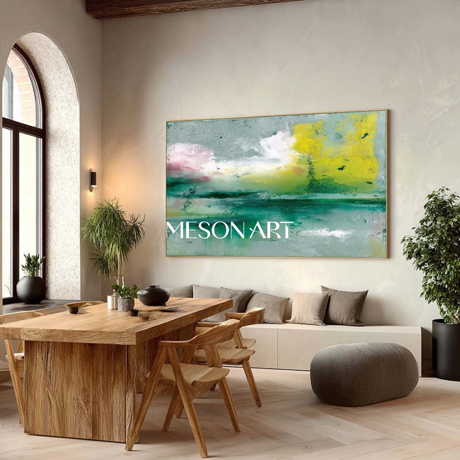 Large Light Green Abstract Art Light Green Wall Decor for Living Room