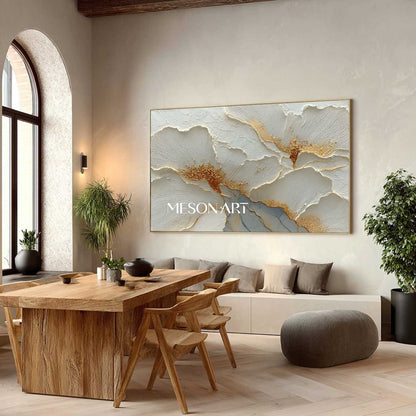 Large Gold and White Floral Plaster Canvas Art Modern Plaster Wall Art Decoration Ideas