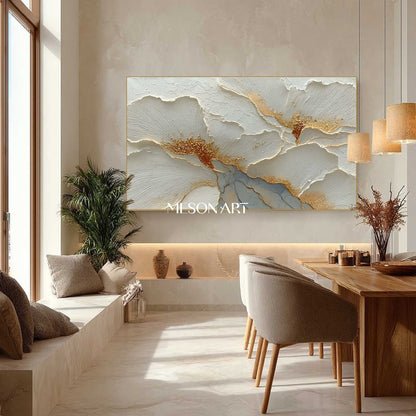 Large Gold and White Floral Plaster Canvas Art Modern Plaster Wall Art Decoration Ideas