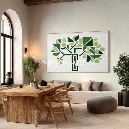 Horizontal Abstract Green Tree Canvas | 3D Textured Art | MesonArt