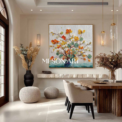 Soft Beige & White Floral Painting – Minimalist Art for Serene Homes | Mesonart