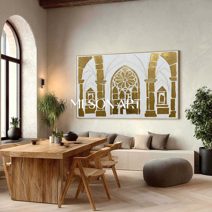 Gothic Arch Geometric Painting Modern Gold 3D Textured Architectural Canvas Wall Art