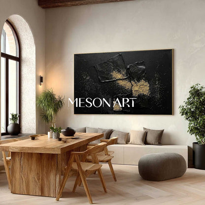 Black & Gold Abstract Textured Canvas Art Industrial Chic Home Office Accent