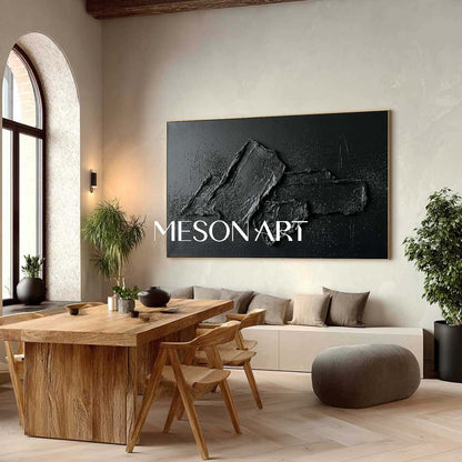 Large Wabi Sabi Brutalist Home Accent Black Textured Wall Art 3D Abstract Canvas Painting