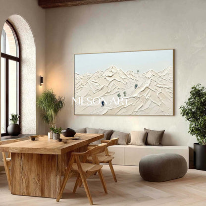 3D Textured White Snow Mountain Climber Canvas Wall Art for Modern Home