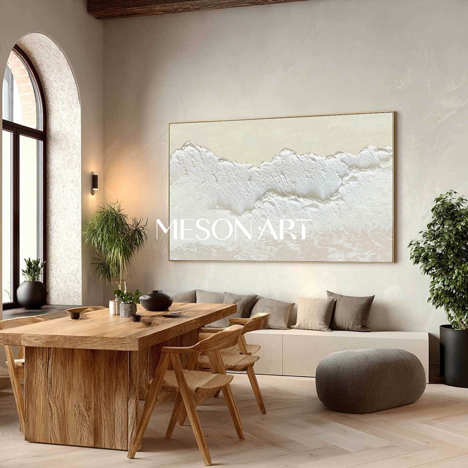 Large White And Beige Wave Wall Art Decor Minimalist Wave Art Wall Decoration