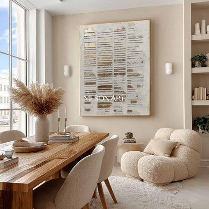 Gold And White Abstract Texture Painting Wabi-Sabi Wall Art Decor Gold And White Minimalist Art