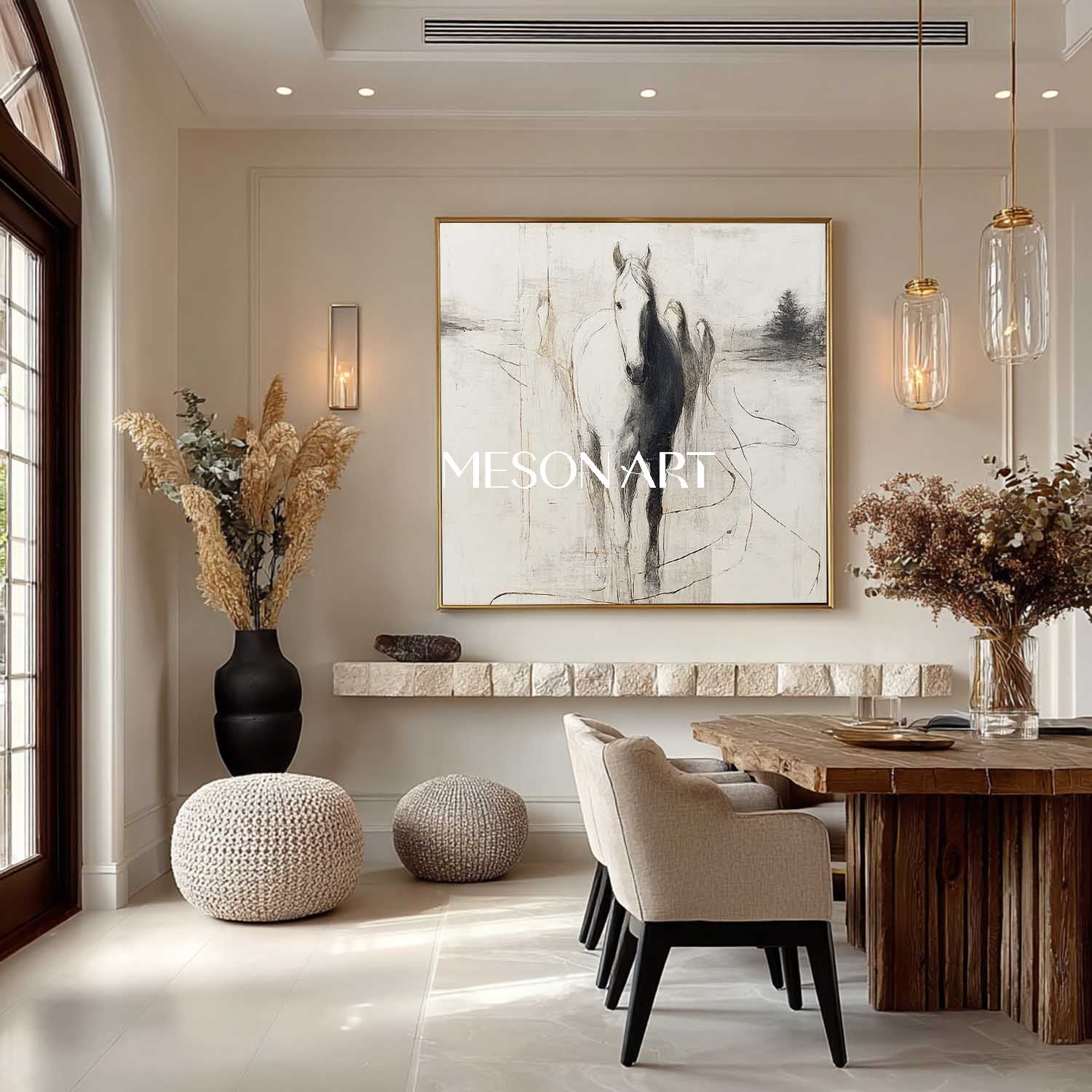 Beige Horse Wall Art Decor Minimalist Horse Canvas Art Minimalist Horses Paintings