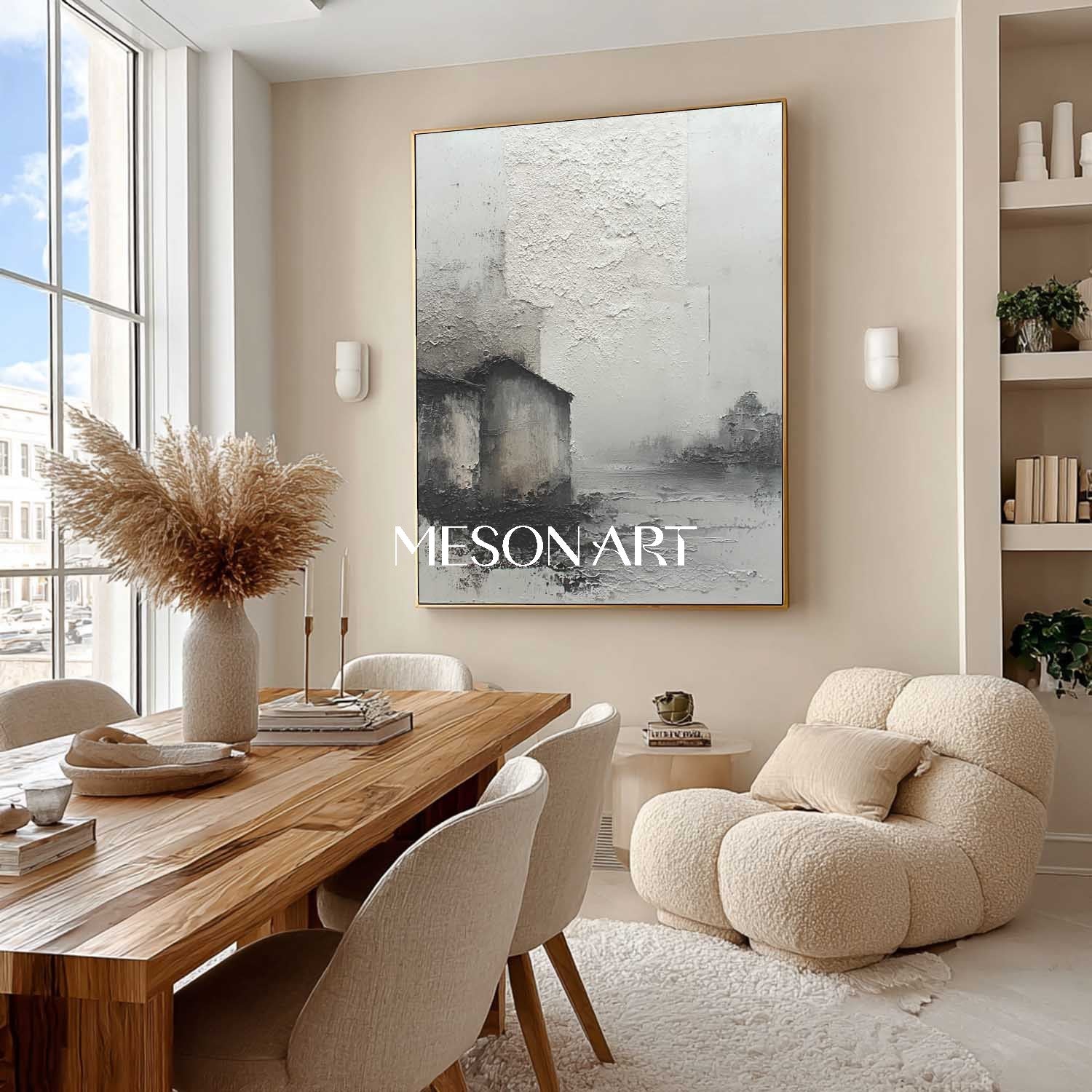 Gray And Black Abstract Texture Landscape Painting Wabi-Sabi Art Décor