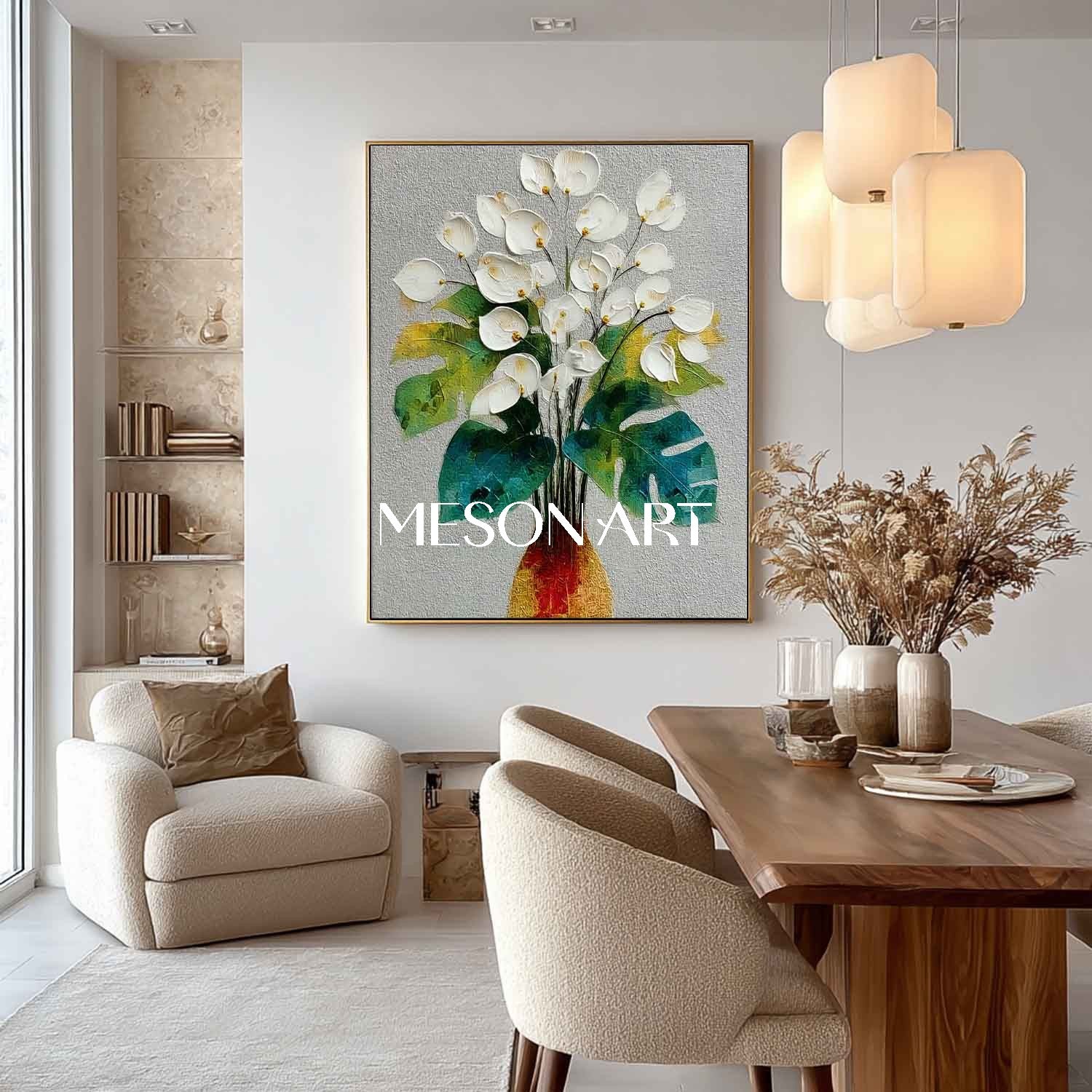 Large Flower Artwork for Modern Spaces Framed Flower Canvas Art Blooming Flower Painting