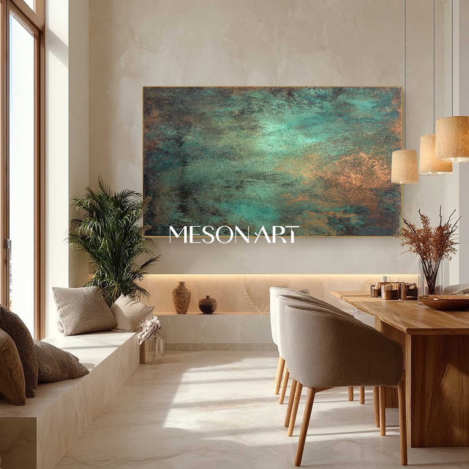 Buy Green and Bronze Abstract Art Canvas Bronze Living Room Wall Decor