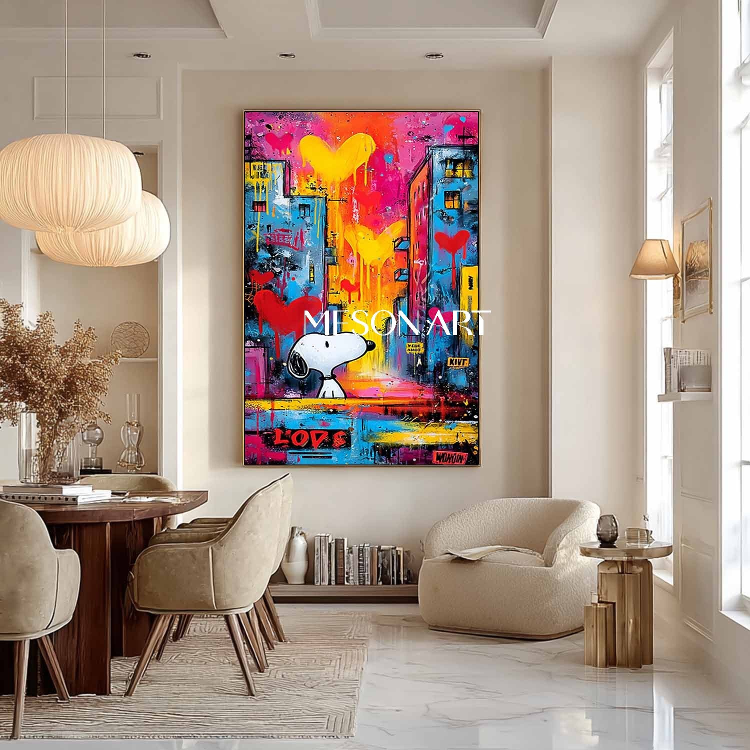 Love heart and snoopy graffiti abstract art Snoopy pop art Snoopy and love heart wall art decoration