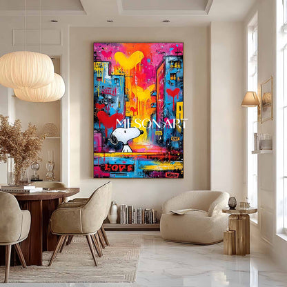 Love heart and snoopy graffiti abstract art Snoopy pop art Snoopy and love heart wall art decoration