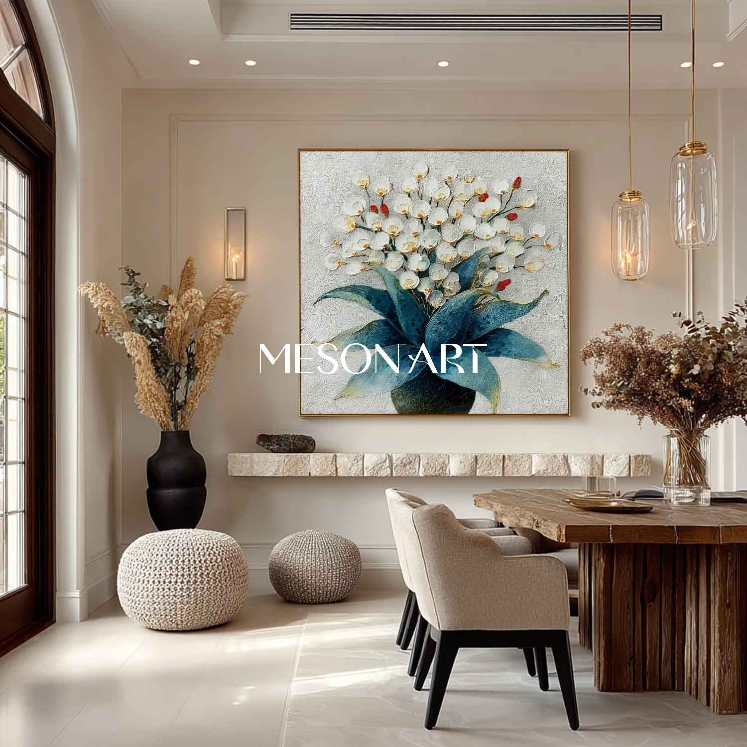 Flower Painting on Canvas Hand-Painted Flower Wall Decor Online Square Floral Wall Art