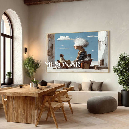 Abstract Sky Person Painting Conceptual Sofa Surreal Scene Symbolic Surreal Canvas for Modern Homes
