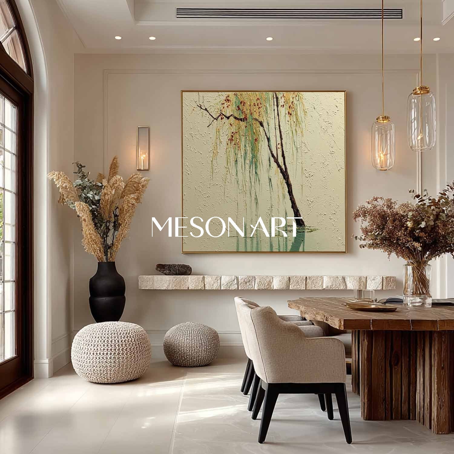 Large Scenic Willow Tree Canvas for Living Room Wall | Mesonart Serenity Series