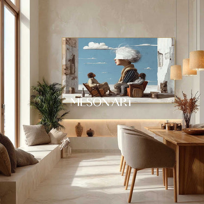 Abstract Sky Person Painting Conceptual Sofa Surreal Scene Symbolic Surreal Canvas for Modern Homes