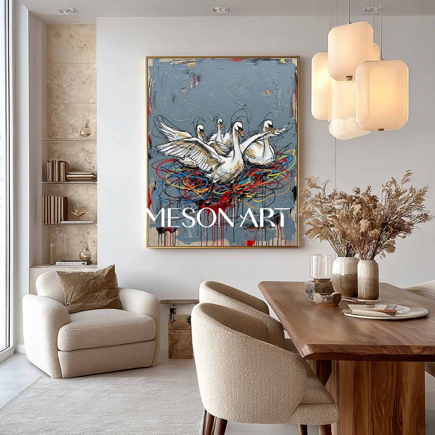 Luxury Textured Swan Painting For Bedroom Modern Grey Wall Decor Gift, Housewarming Gift Artwork, Minimalist Style Decor Accent, Artistic Home Furnishing, Unique Gallery Wall Piece