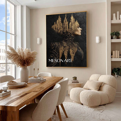 Black and Gold Lady Abstract Portrait Art Canvas for Sale Beautiful Lady Portrait Texture Painting