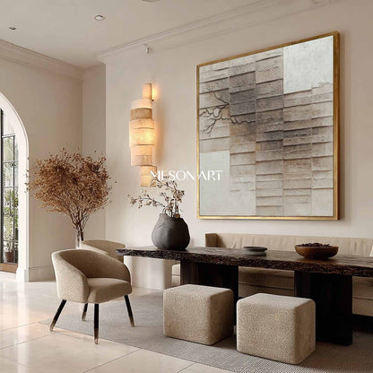 Light grey and brown painting Brown abstract texture canvas art for sale Wabi-sabi art