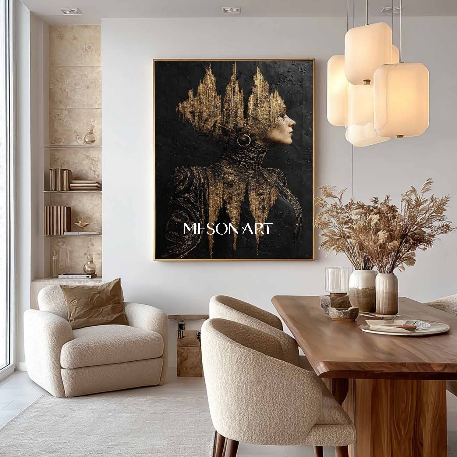 Black and Gold Lady Abstract Portrait Art Canvas for Sale Beautiful Lady Portrait Texture Painting