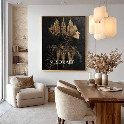 Black and Gold Lady Abstract Portrait Art Canvas for Sale Beautiful Lady Portrait Texture Painting