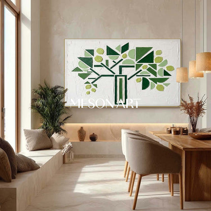 Horizontal Abstract Green Tree Canvas | 3D Textured Art | MesonArt