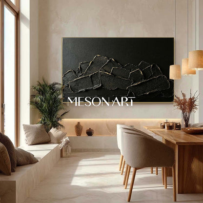 Black Gold Abstract Mountain Canvas Wall Art Modern Luxury Living Room Decor