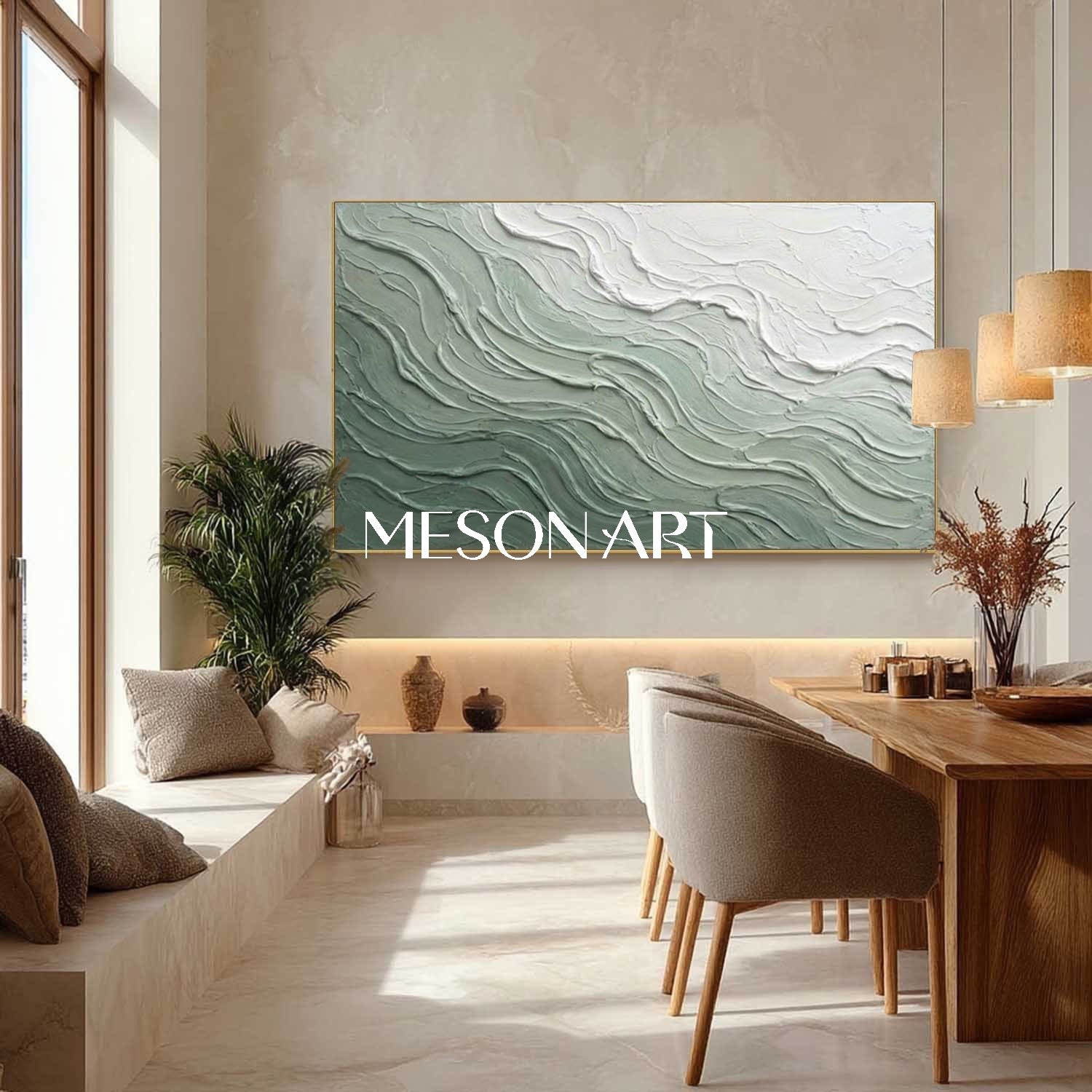 Green Abstract Ocean Wall Art Decor Sea Minimalist Art Canvas Painting