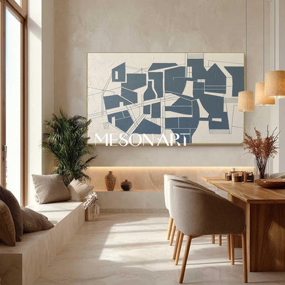 Navy Blue Abstract Painting MesonArt | Modern Navy Geometric Textured Canvas Wall Art