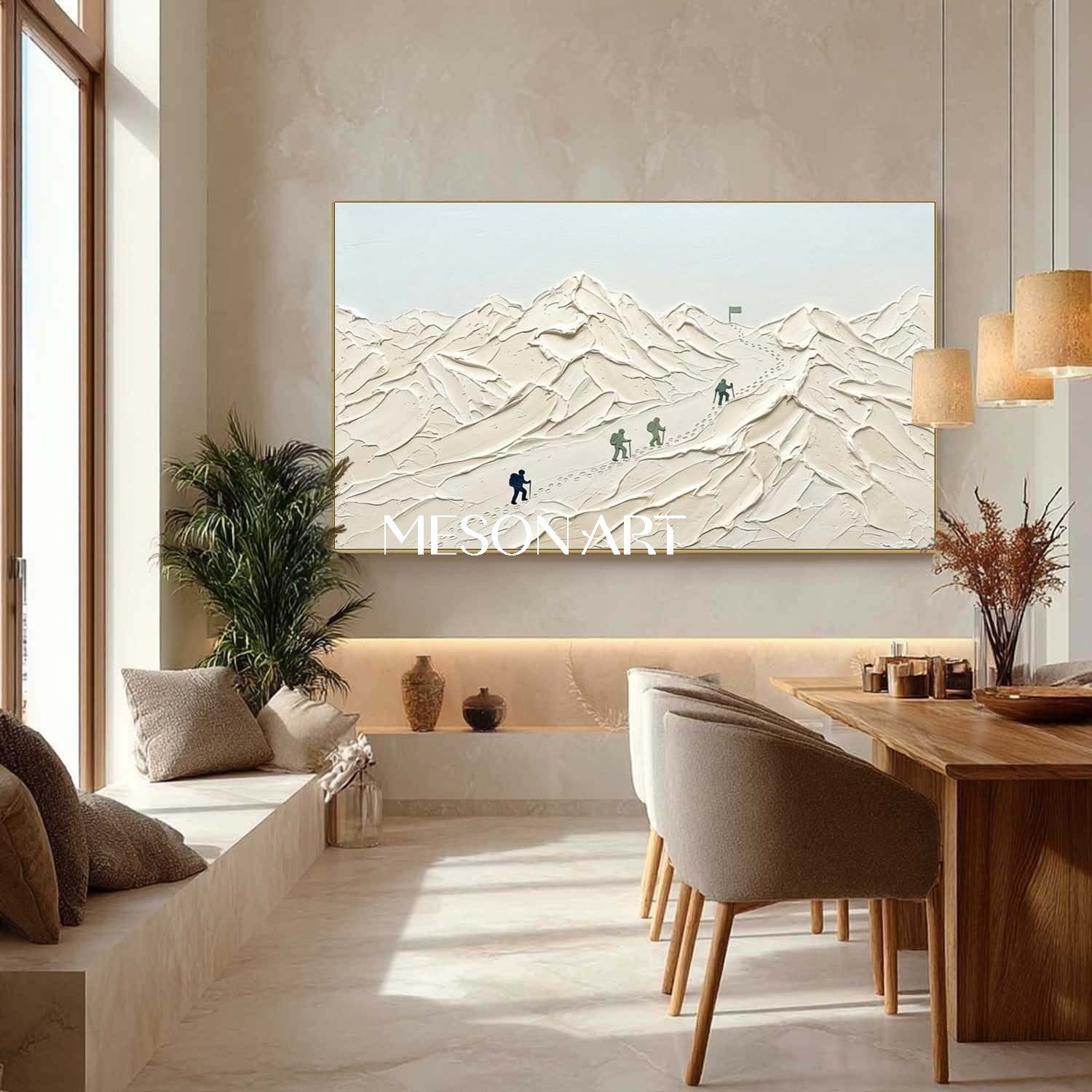 3D Textured White Snow Mountain Climber Canvas Wall Art for Modern Home