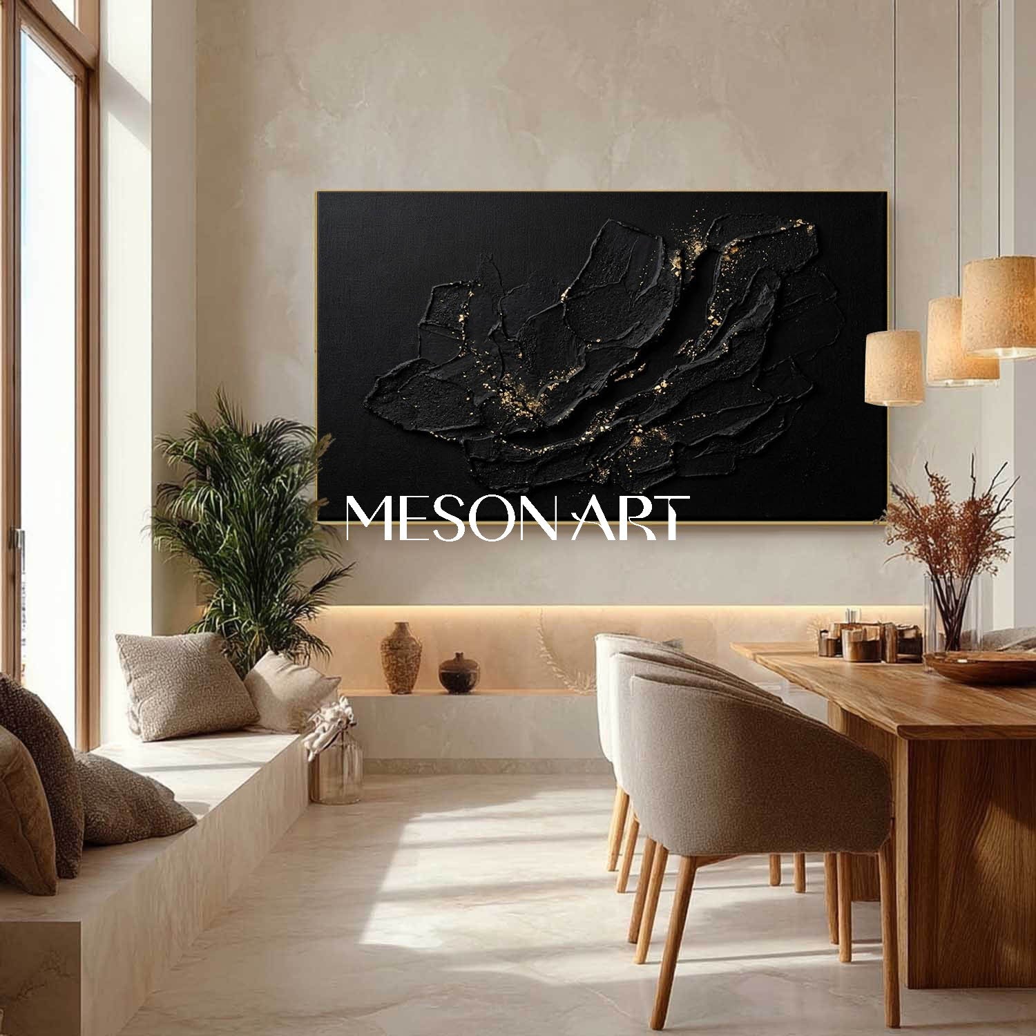 Organic Abstract Wall Art, Fluid 3D Plaster Canvas, Dark Floral Abstract, Magma Texture Painting.