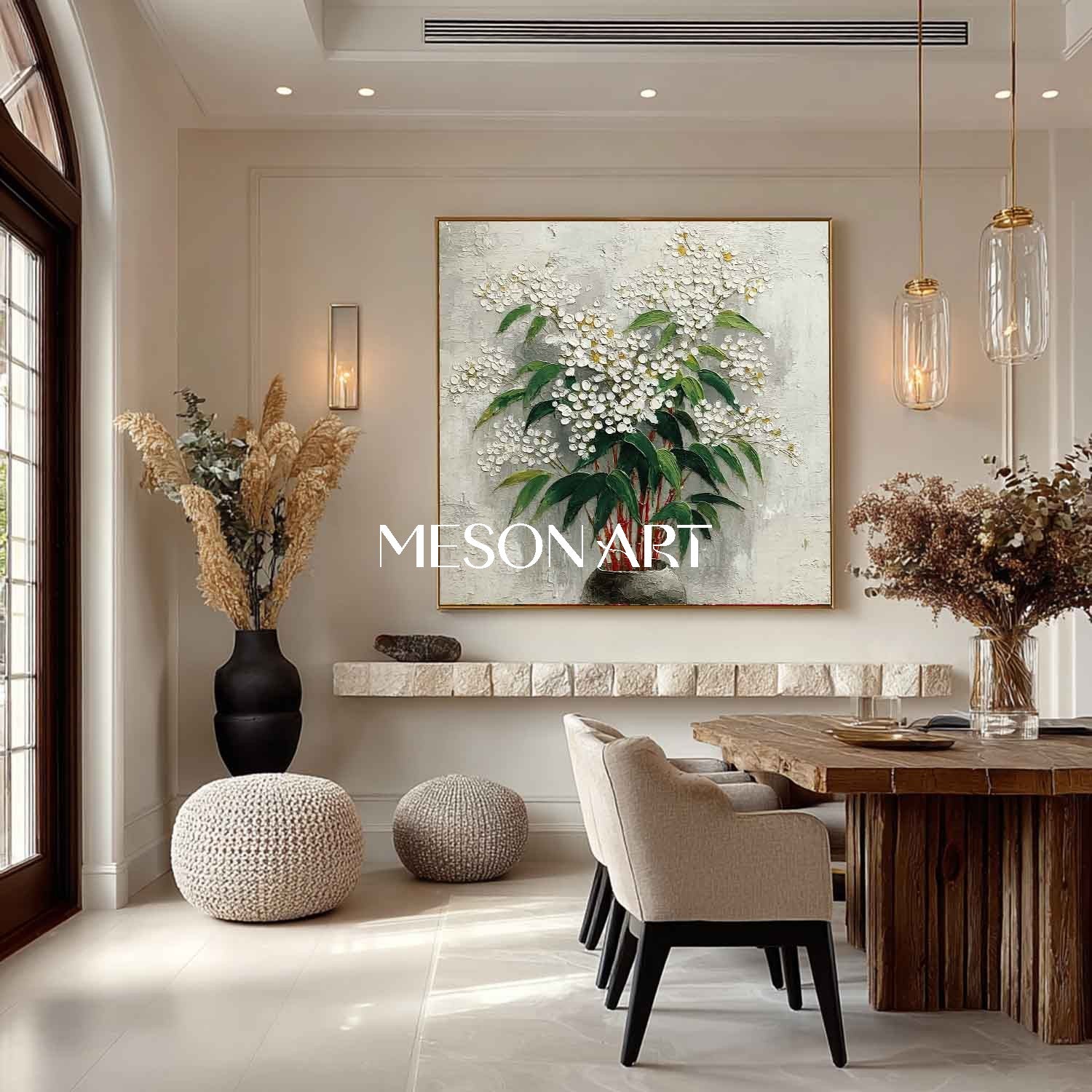 Neutral Tone Flower Wall Decor Square Floral Wall Art Abstract Floral Art for Minimalist Homes