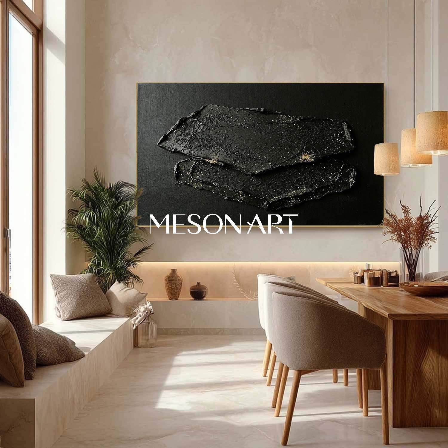 Minimalist Black Art, Wabi-Sabi Wall Decor, Dark Aesthetic Canvas, Modern Abstract Luxury.
