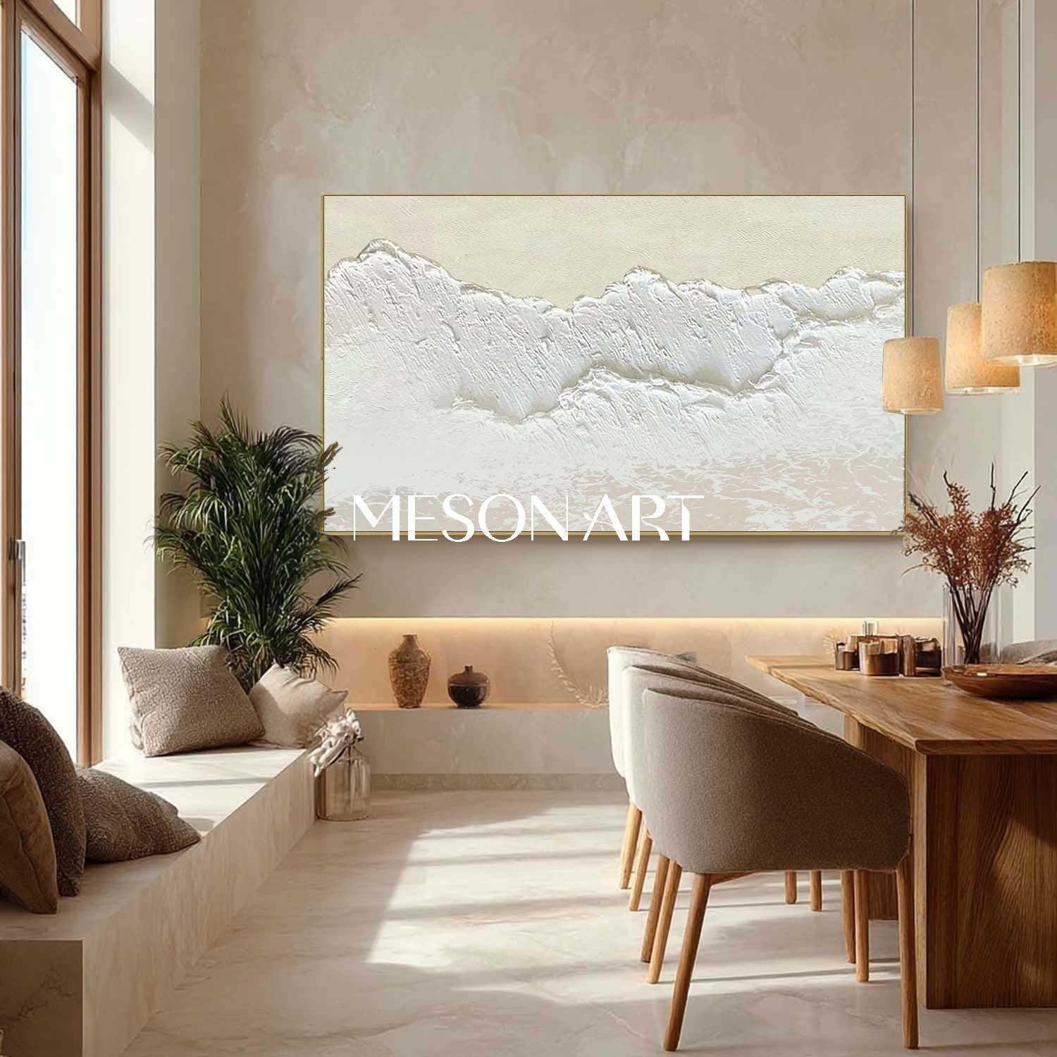 Large White And Beige Wave Wall Art Decor Minimalist Wave Art Wall Decoration