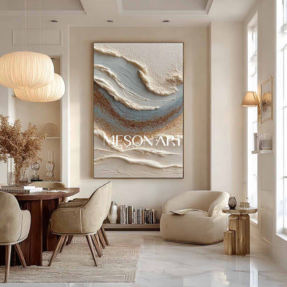 Large 3D Entry wall decoration ideas beige texture painting beige abstract canvas wall art