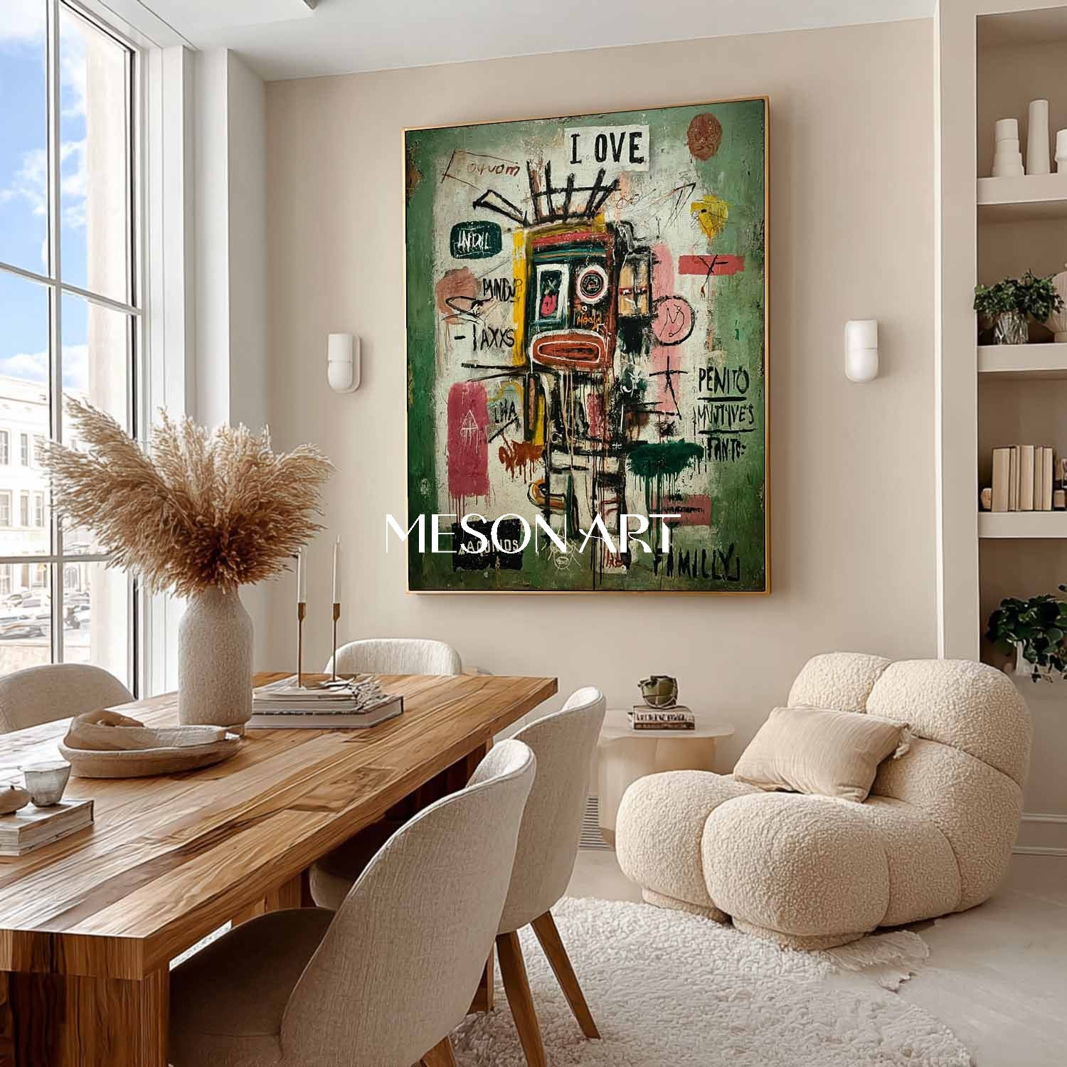 Basquiat Style Green Grafitti Abstract Wall Art Canvas Bedroom On Sale